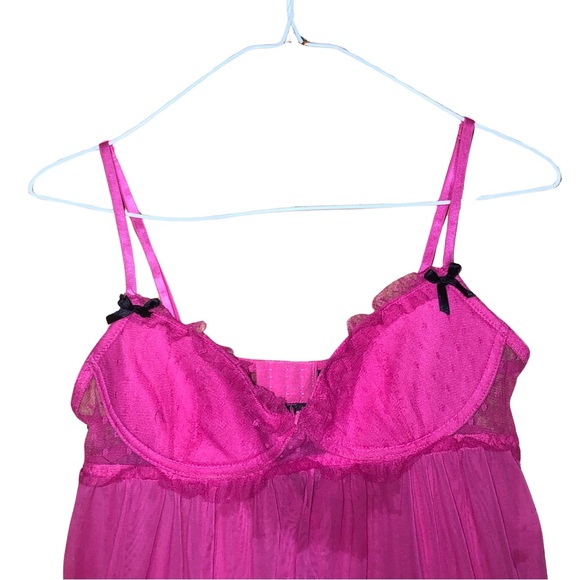Tart noir intimate lingerie Babydoll Pink with black bow Med - Picture 2 of 7